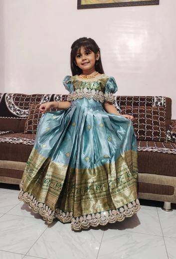 kids gown Simmer silk Blue Kids fashion wholesale in Kolkata